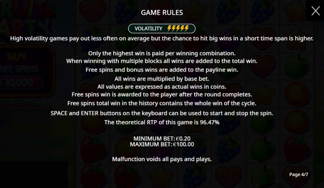 Fruit Party slot game rules