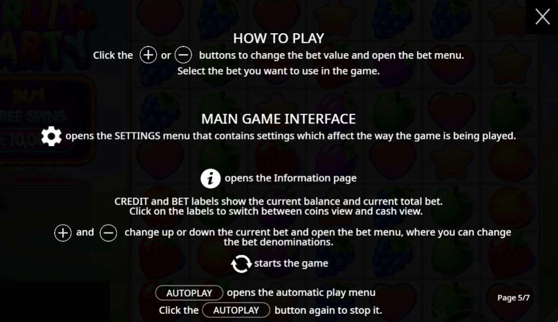 Fruit Party slot game how to play and main game interface