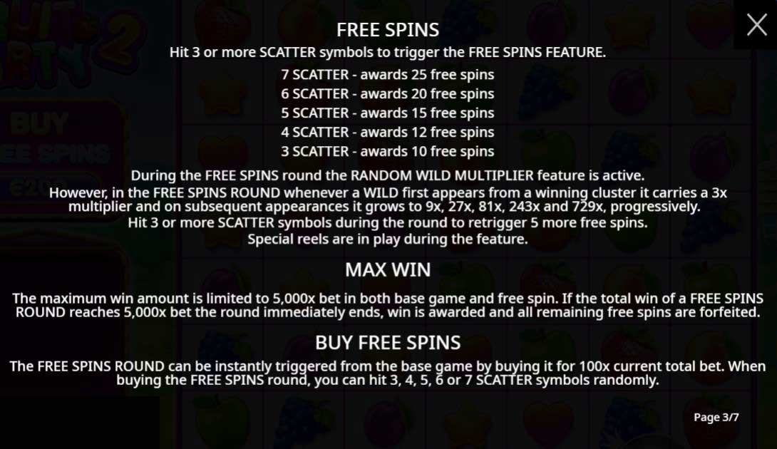 Fruit Party 2 slot game free spins, max win and buy free spins