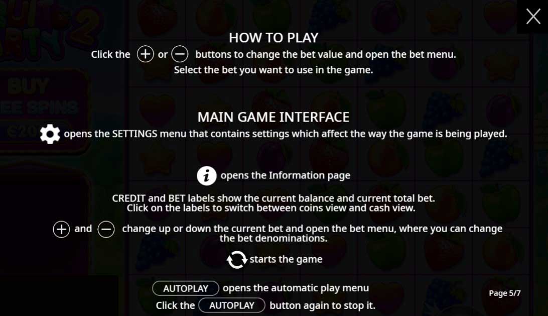 Fruit Party 2 slot game how to play, main game interface